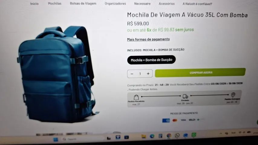 Mochila a vácuo com bomba de sucção