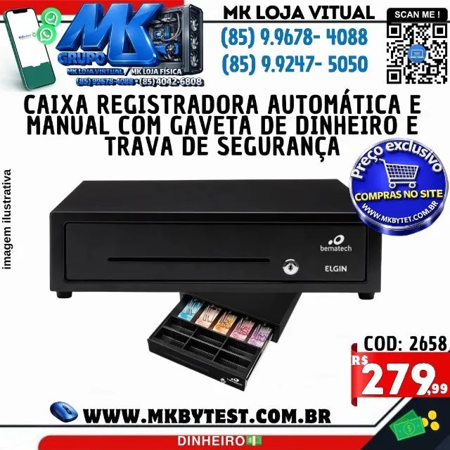 Caixa Registradora Automática e Manual com Gaveta de Dinheiro e Trava de Segurança