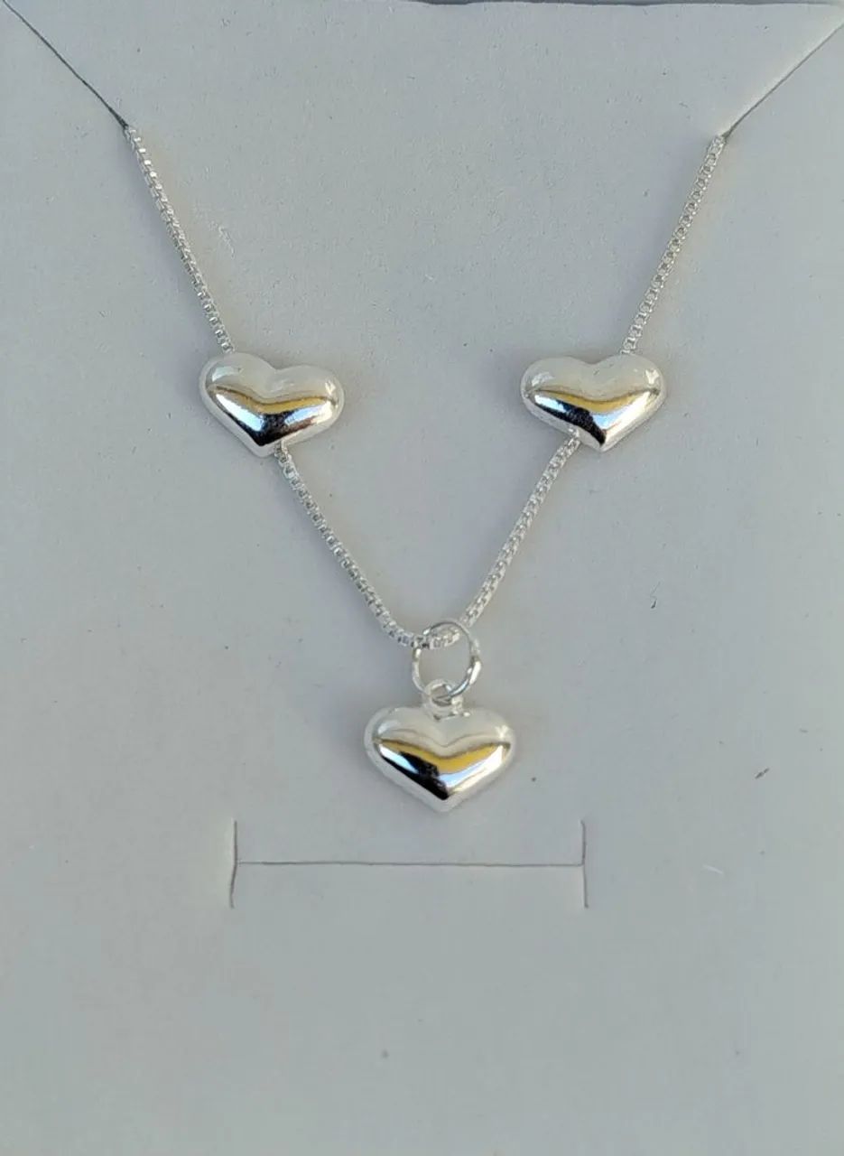 Conjunto coração abaulado de Prata 925