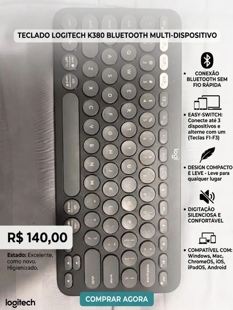 Teclado Logitech Logi Pebble Keys 2 K380s - Foto 2