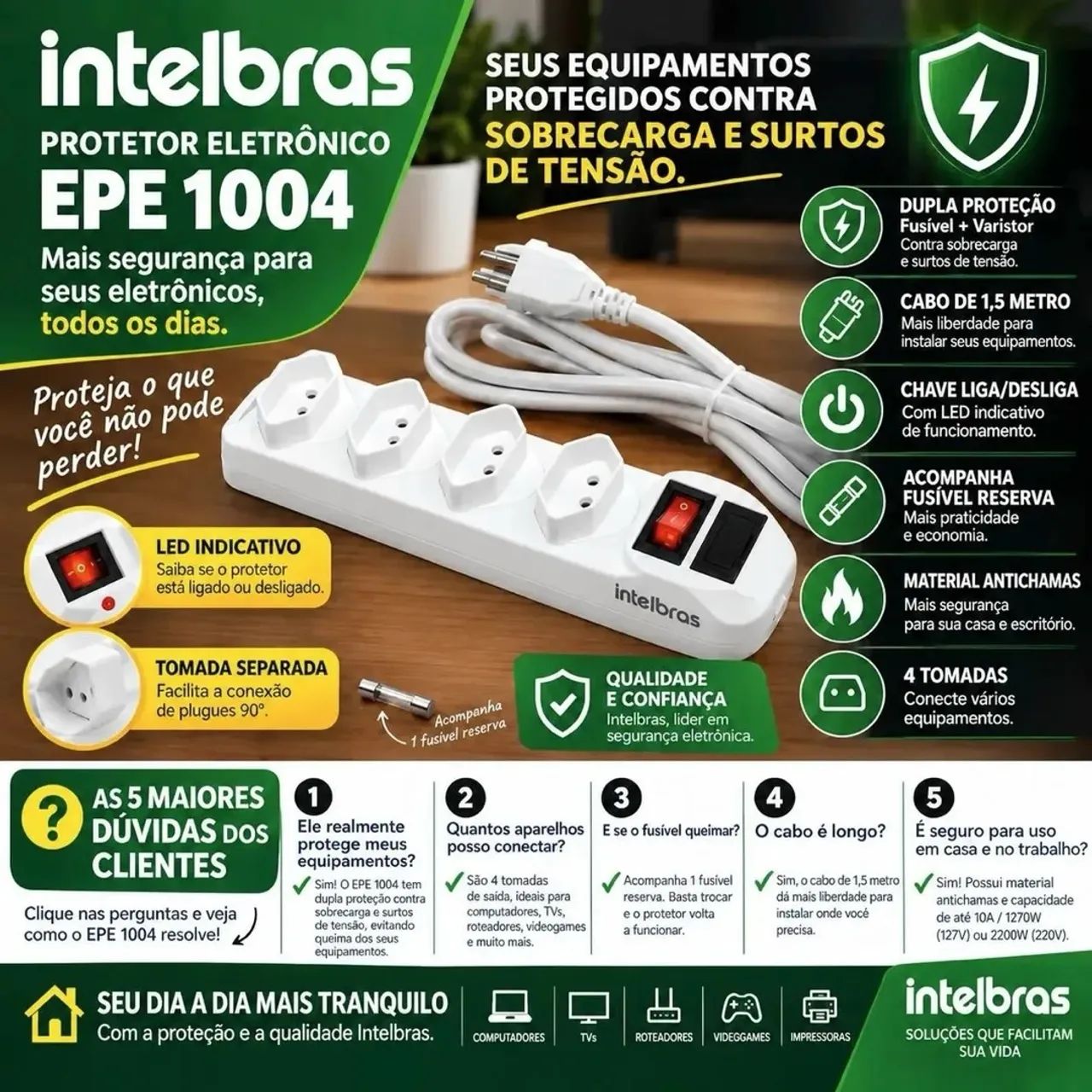 Protetor Eletrônico Intelbras Com 4 Tomadas Epe 1004 Branco