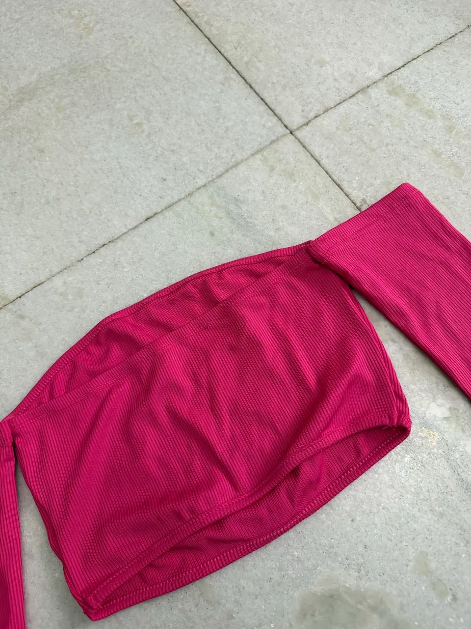 Blusa Cropped manga longa. Rosa. P - Foto 2