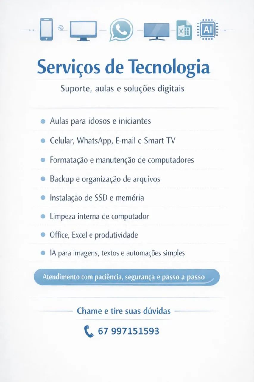 SERVIÇOS DE TECNOLOGIA, INFORMÁTICA, AULAS E SUPORTE