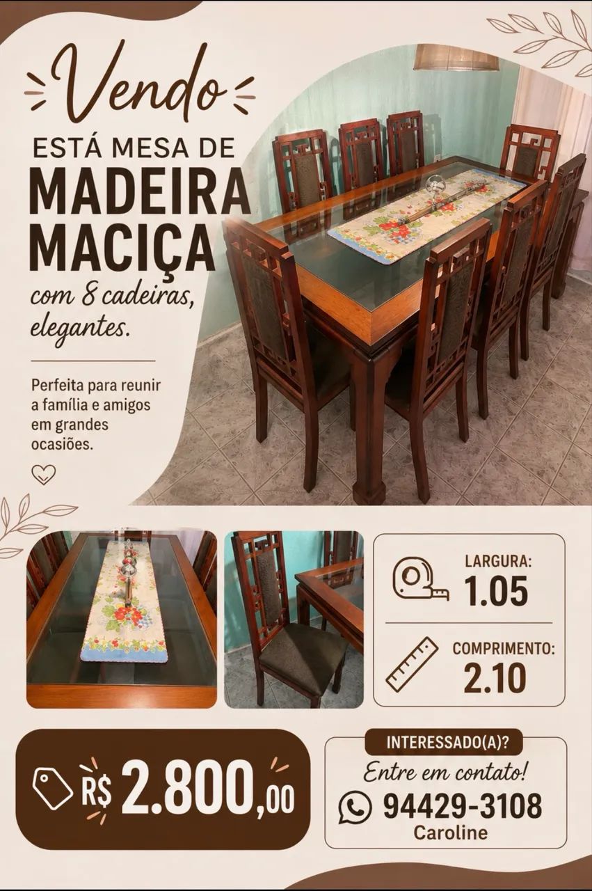 Mesa Maciça com 8 Cadeiras 