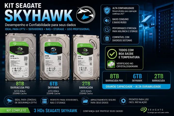 KIT SEAGATE 16TB - SKYHAWK 6TB + BARRACUDA PRO 8TB + 2TB