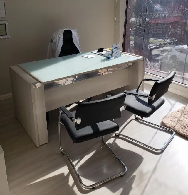Mesa p/ Escritório c/ Vidro Branco (Edição Limitada)