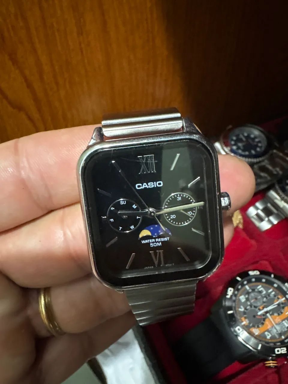 Relogio Cassio fases da lua quartz a prova agua pulseira aco - Foto 4