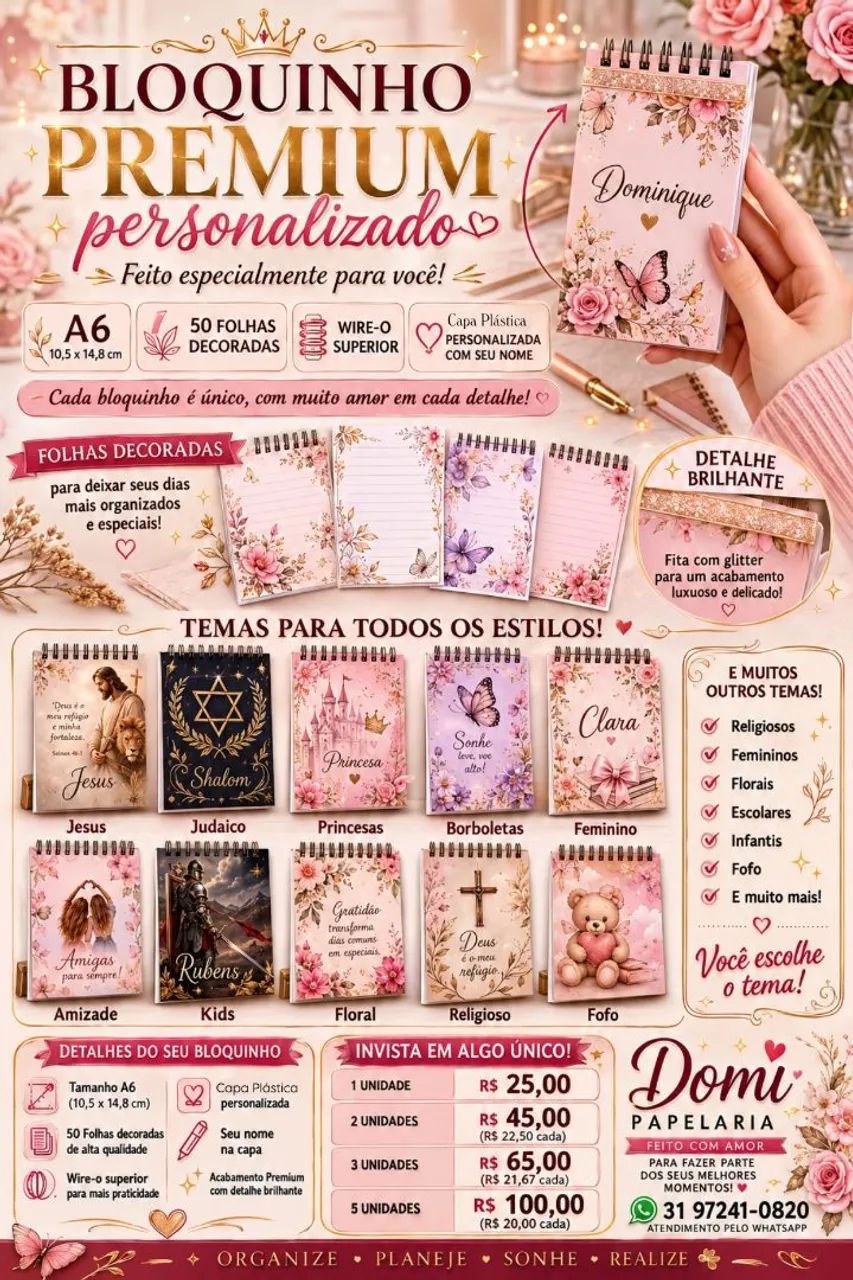 Bloco de notas com folhas decoradas com SEU tema - Foto 5