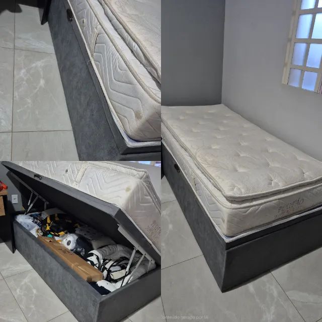 Cama baú box solteiro com colchão 