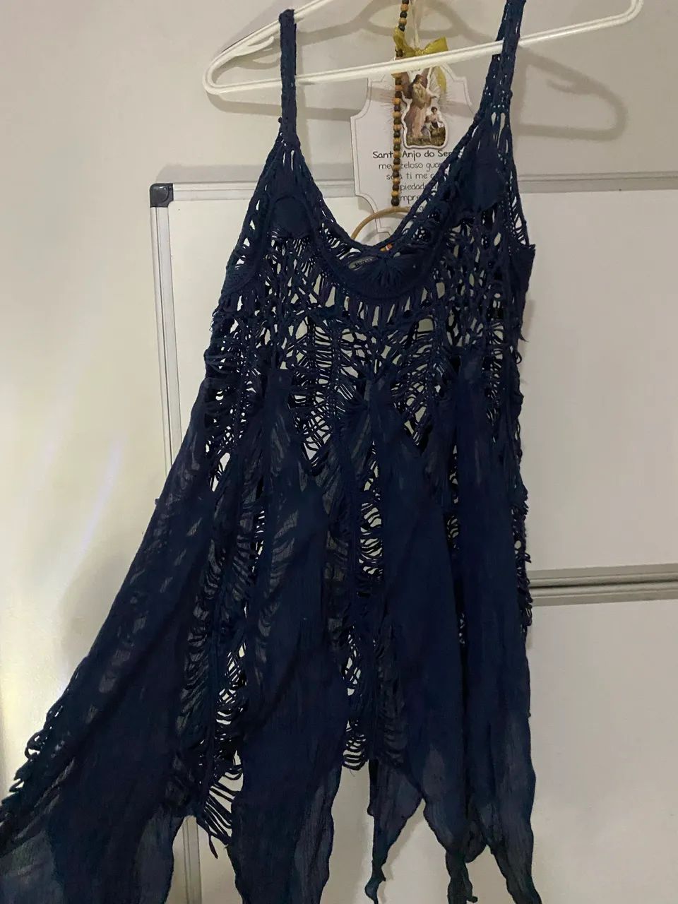 Saída de banho crochê com bordas azul escuro M - Foto 3