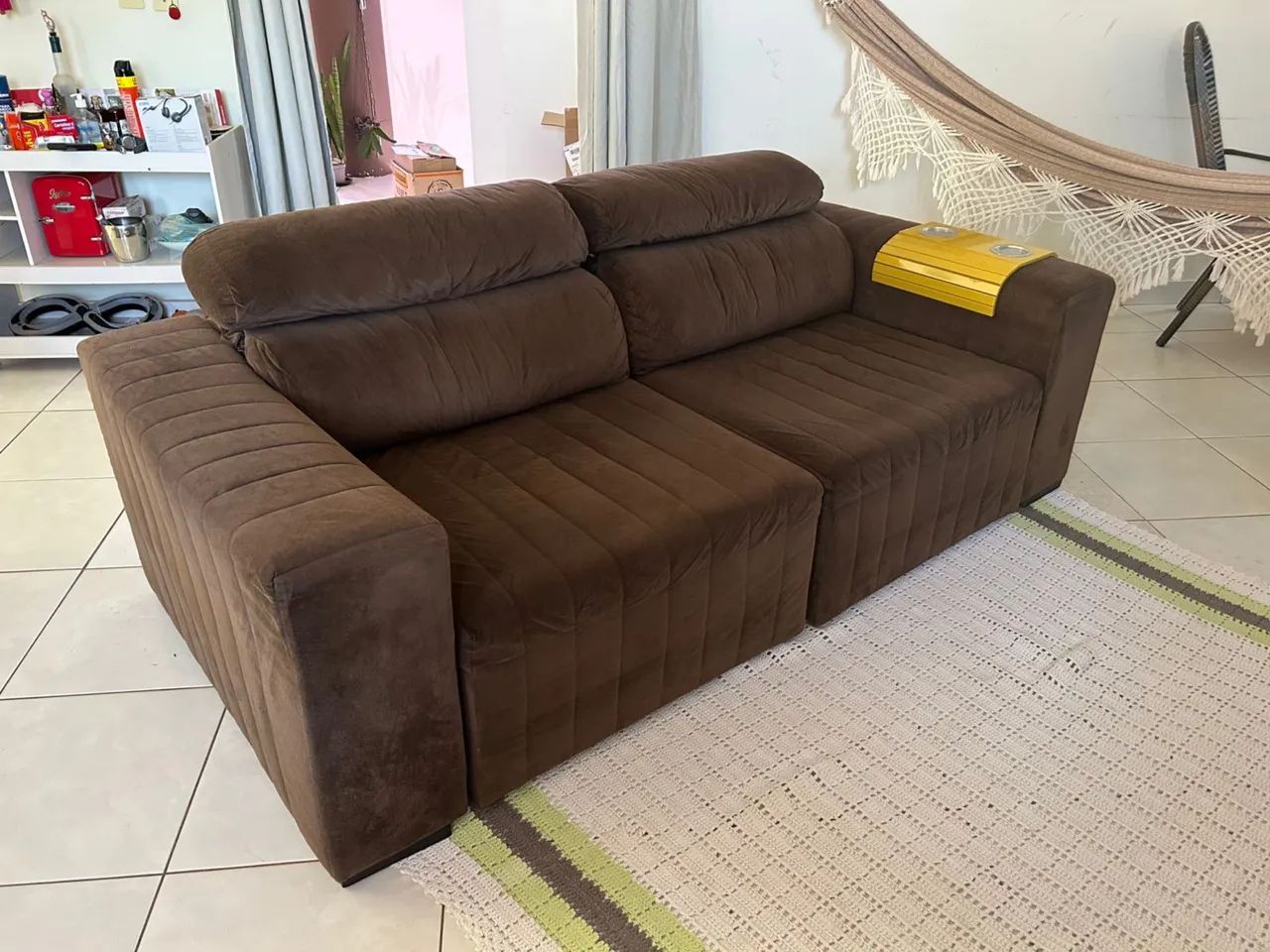 Sofá Retrátil e Reclinável 2 Módulos - Suede Marrom - Foto 2