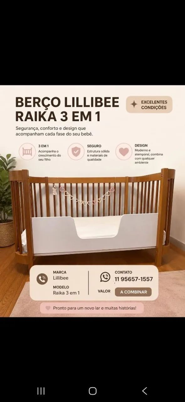 Berço Raika 3 em 1 Lilibee - Madeira