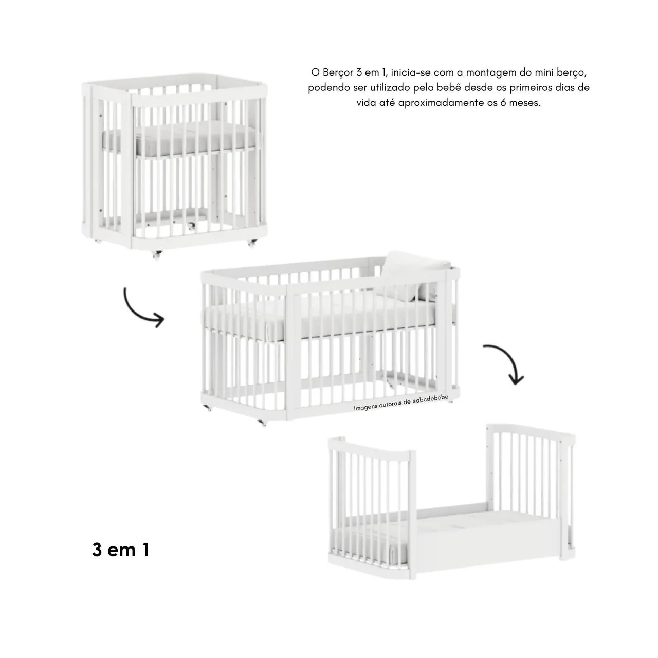 Berço Marca Quater  americano 3 em 1 + colchões - Foto 3