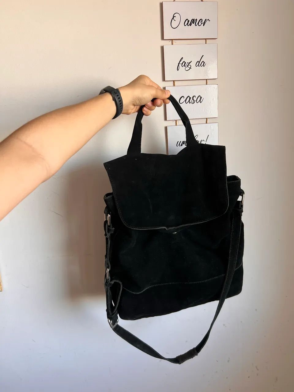 Bolsa Zara couro camurça 