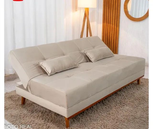 Sofá cama inove bege veludo 