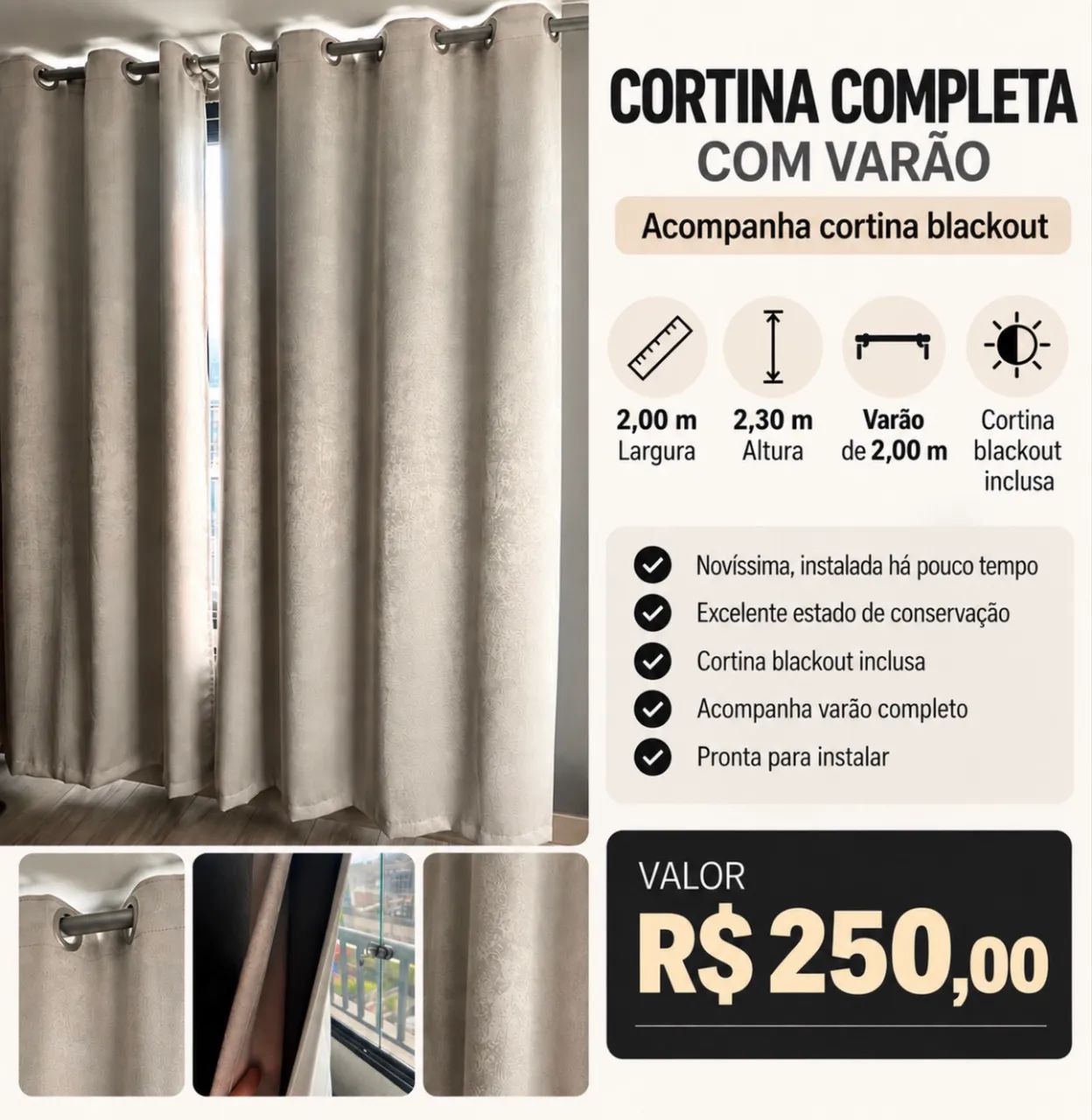 Kit cortina e varão  - Foto 4