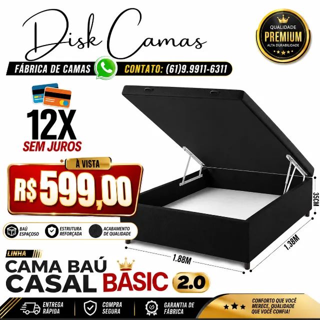 CAMA BAÚ CASAL BASIC 2.0 - Fabricação própria! Entrega mediante consulta de frete.
