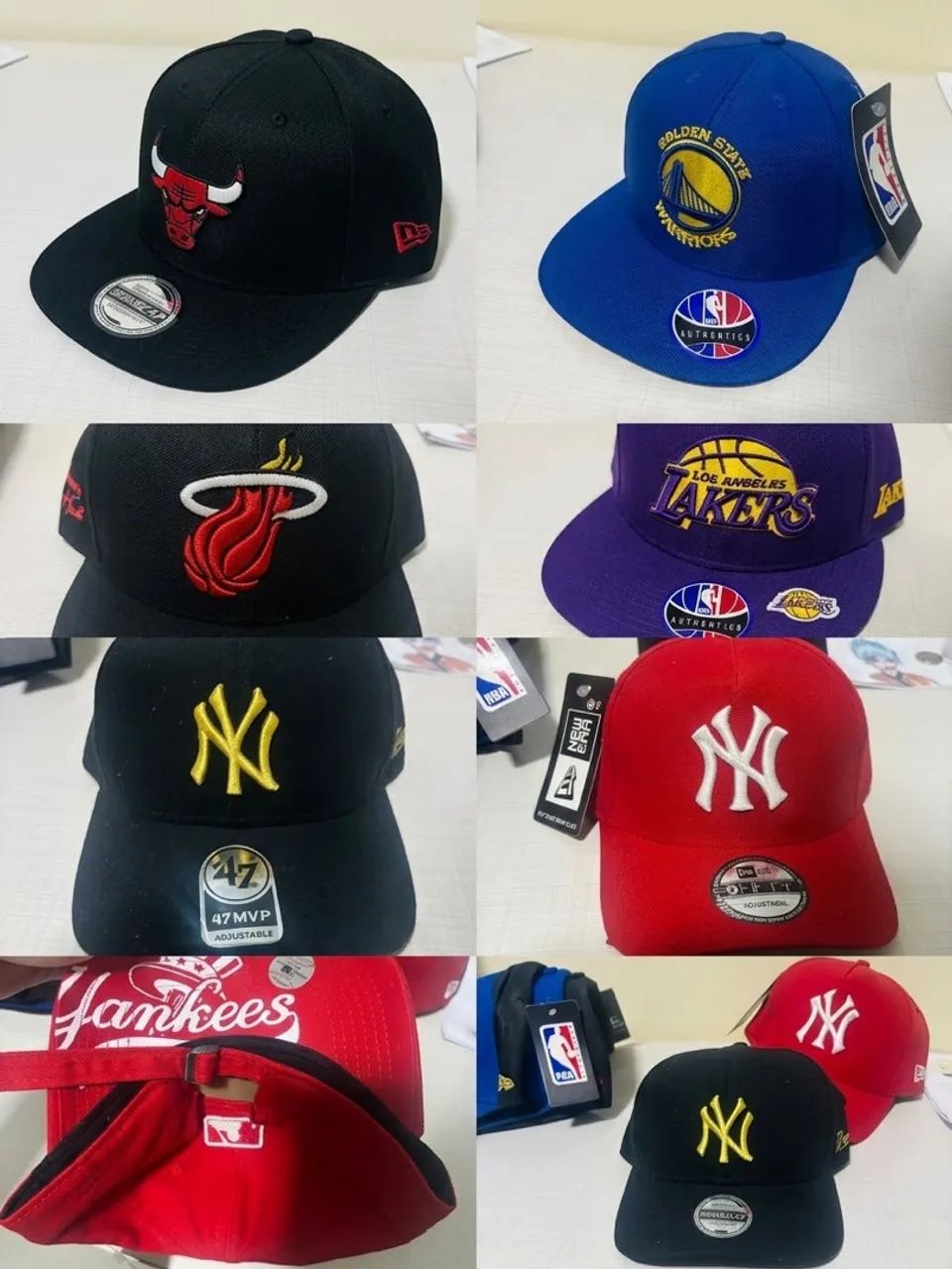 Kit Lote 8 Bonés Aba Reta E Curva Nba E Mlb - Novos Com Etiqueta