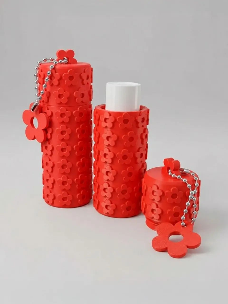 Porta Batom Chaveiro Floral Compacto Florzinhas Vermelho