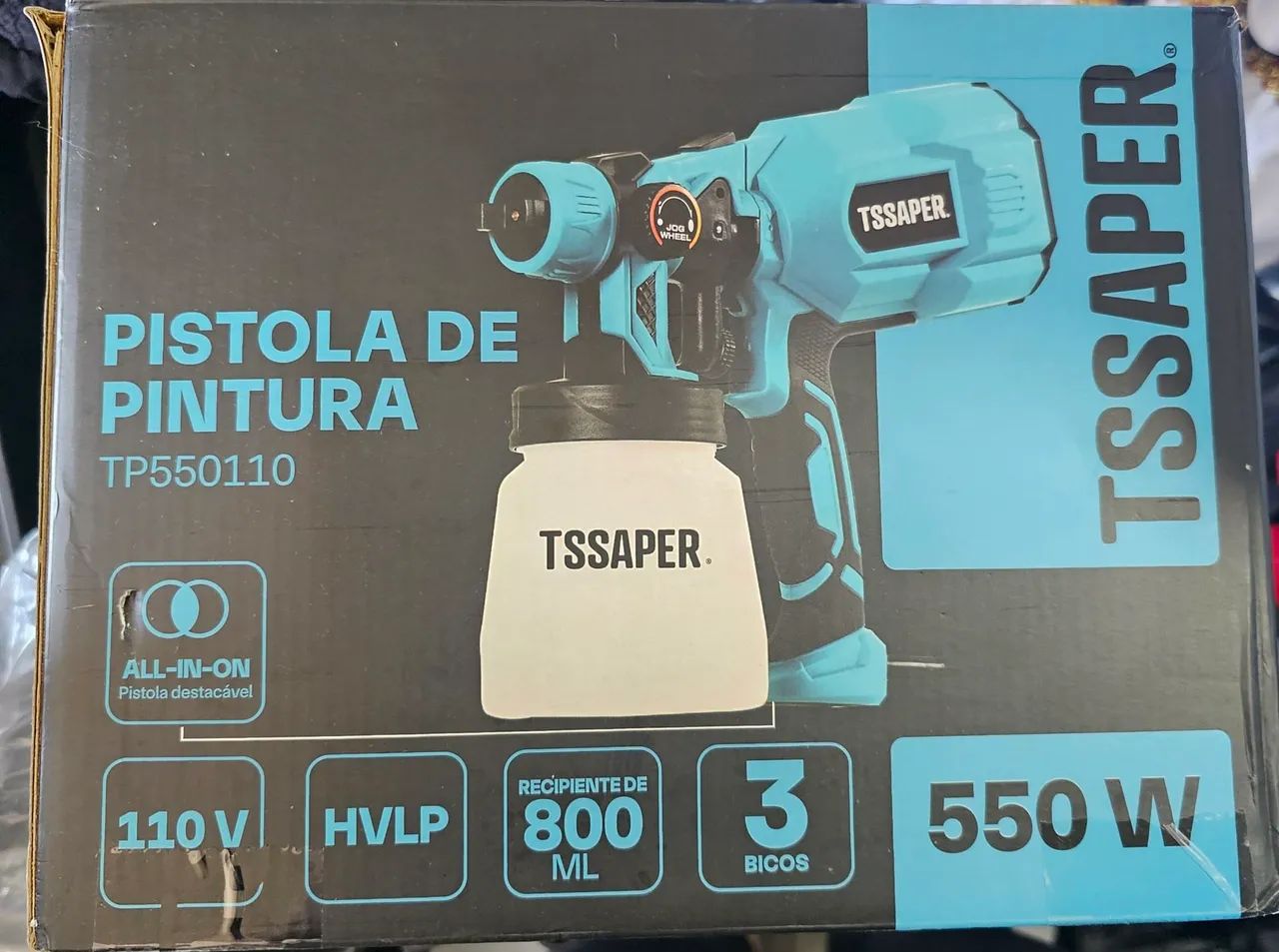 Pistola De Pintura Elétrica Pulverizador Hvlp 550w Com 3 Bicos 127V Reservatório 800ml