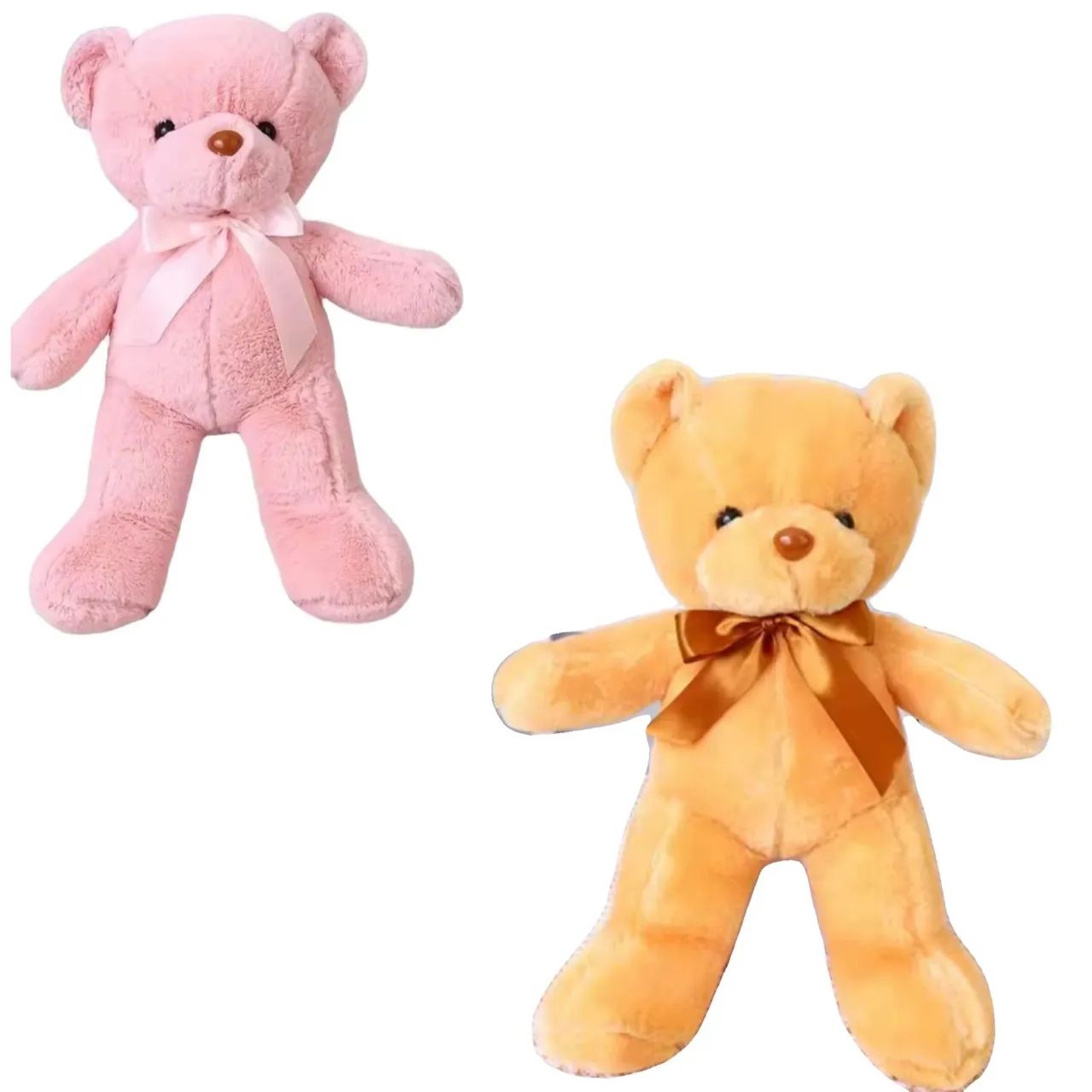 2 ursos de pelúcia rosa e marrom 30 cm
