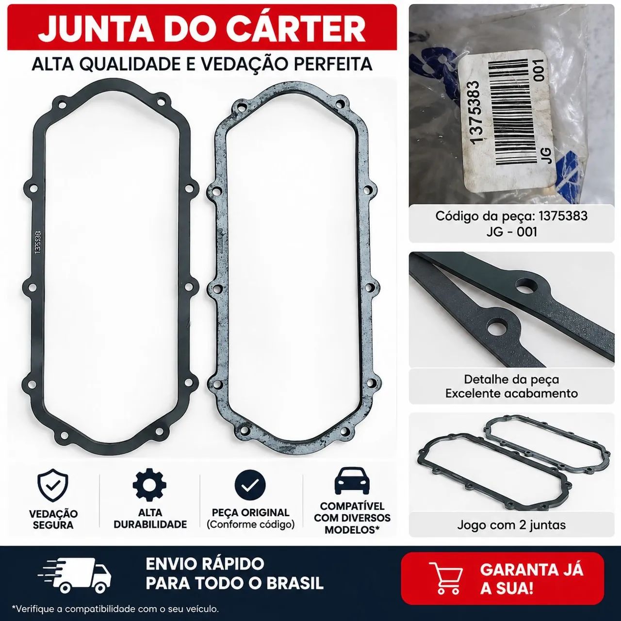 Junta de vedação para aplicação em motores Scania.