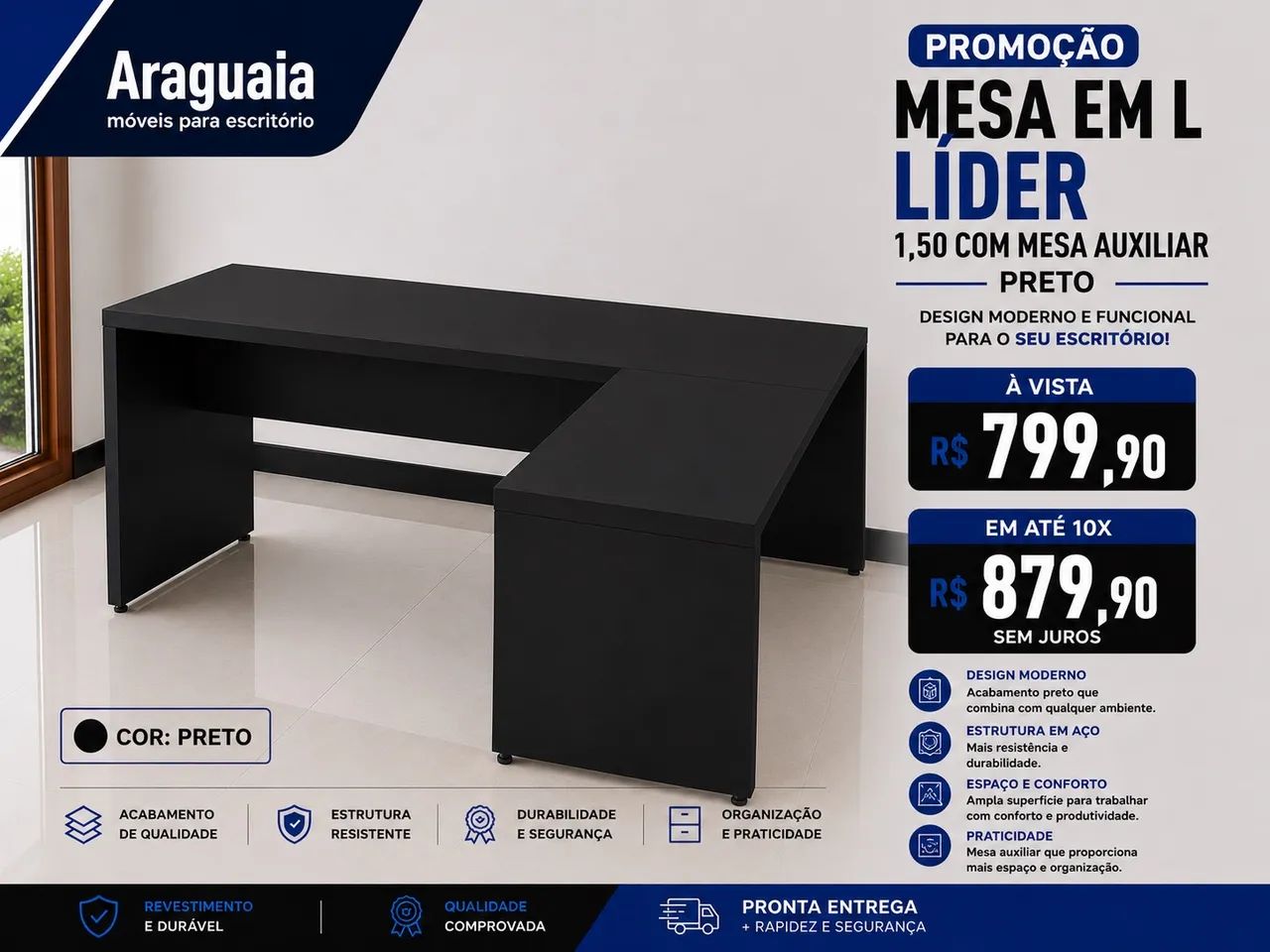 Mesa em L 1,50x1,50