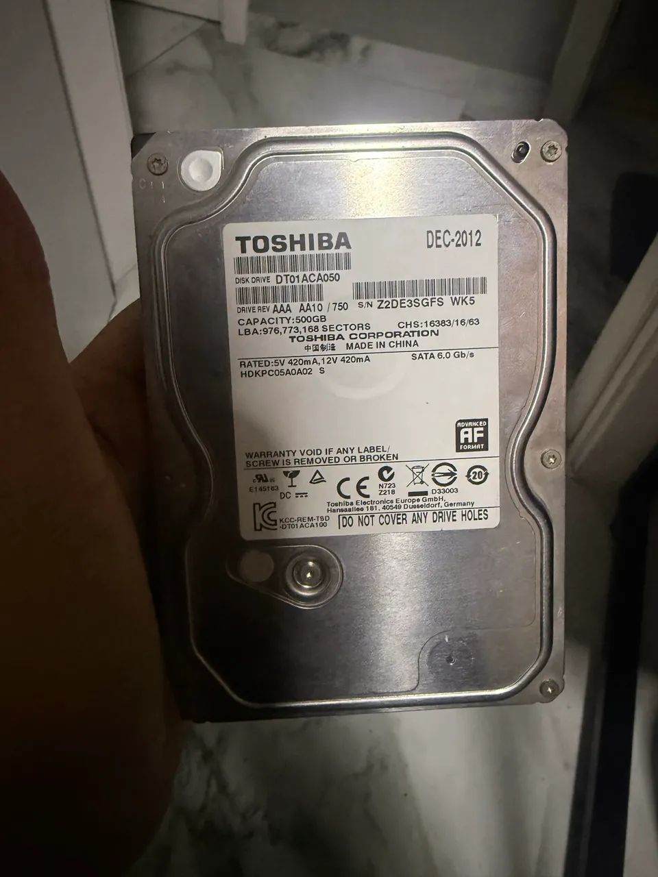 HD Toshiba de 500GB, modelo DT01ACA050, usado.