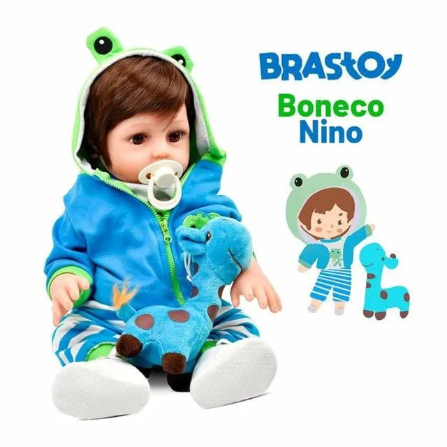 Brastoy Boneco Bebê Reborn Menino Girafinha 100% Silicone Olhos