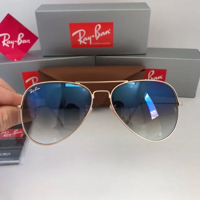 Óculos Ray ban Aviador Azul degrade lentes de cristal - Foto 3