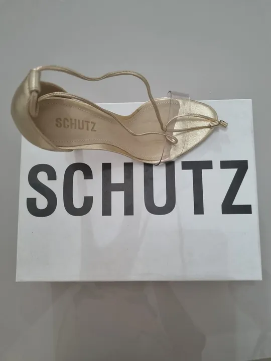 Schutz salto josseana vinil dourado 35 nova na caixa