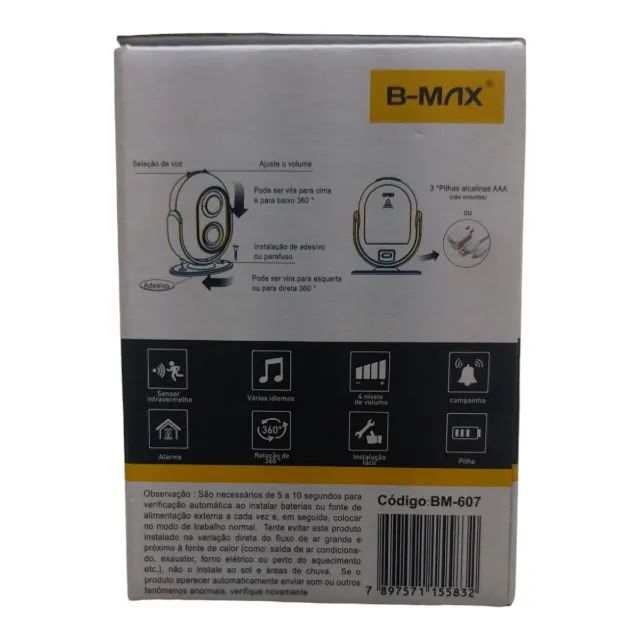 SENSOR DE PRESENÇA INFRAVERMELHO C/ALARME SONORO 360º B-MAX BM-607 - Foto 4