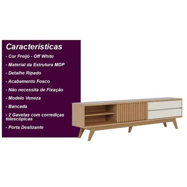 Rack Grande Para Tv De Até 75 Polegadas Pés Retrô Em Madeira Maciça Ripado Na Madeira  - Foto 5