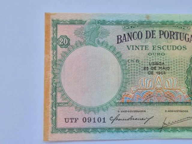 Cedúla Antiga. 20 Escudos Ouro. Banco De Portugal. 1954 - Foto 5