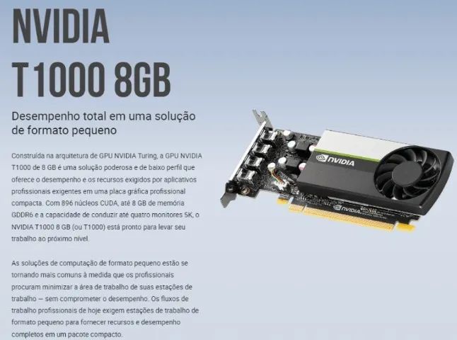 Placa de Vídeo PNY NVIDIA Quadro T1000 8GB - Estado de nova