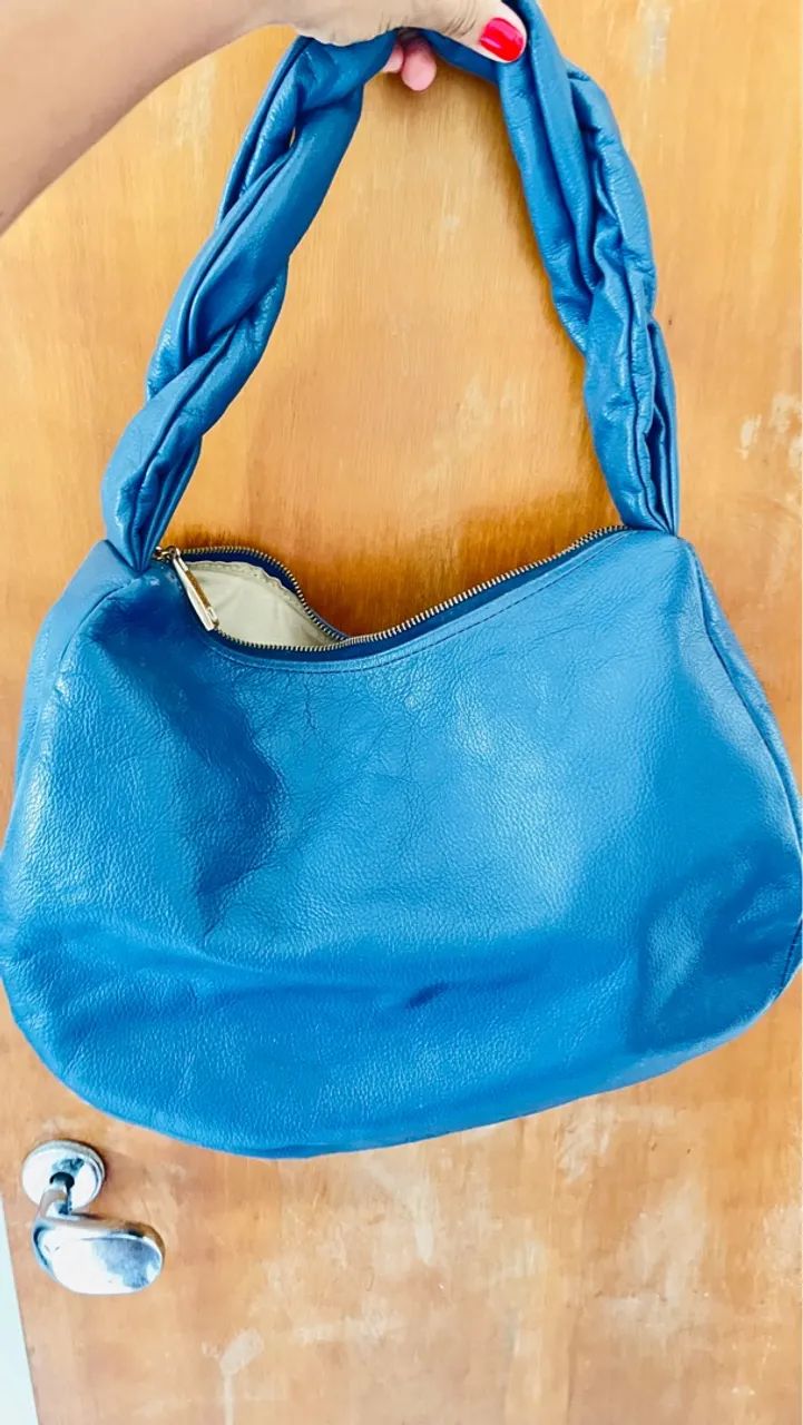 Bolsa Classe couro Azul em Couro com Alça Trançada - Foto 2
