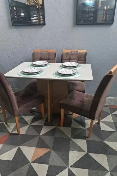  Mesa De Jantar Com 4 Cadeiras Moderna