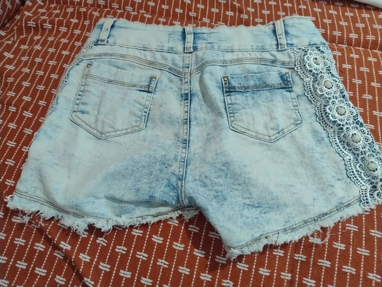 Short Jeans Customizado Com Renda Renda Em Shorts Jeans Short - Technical View