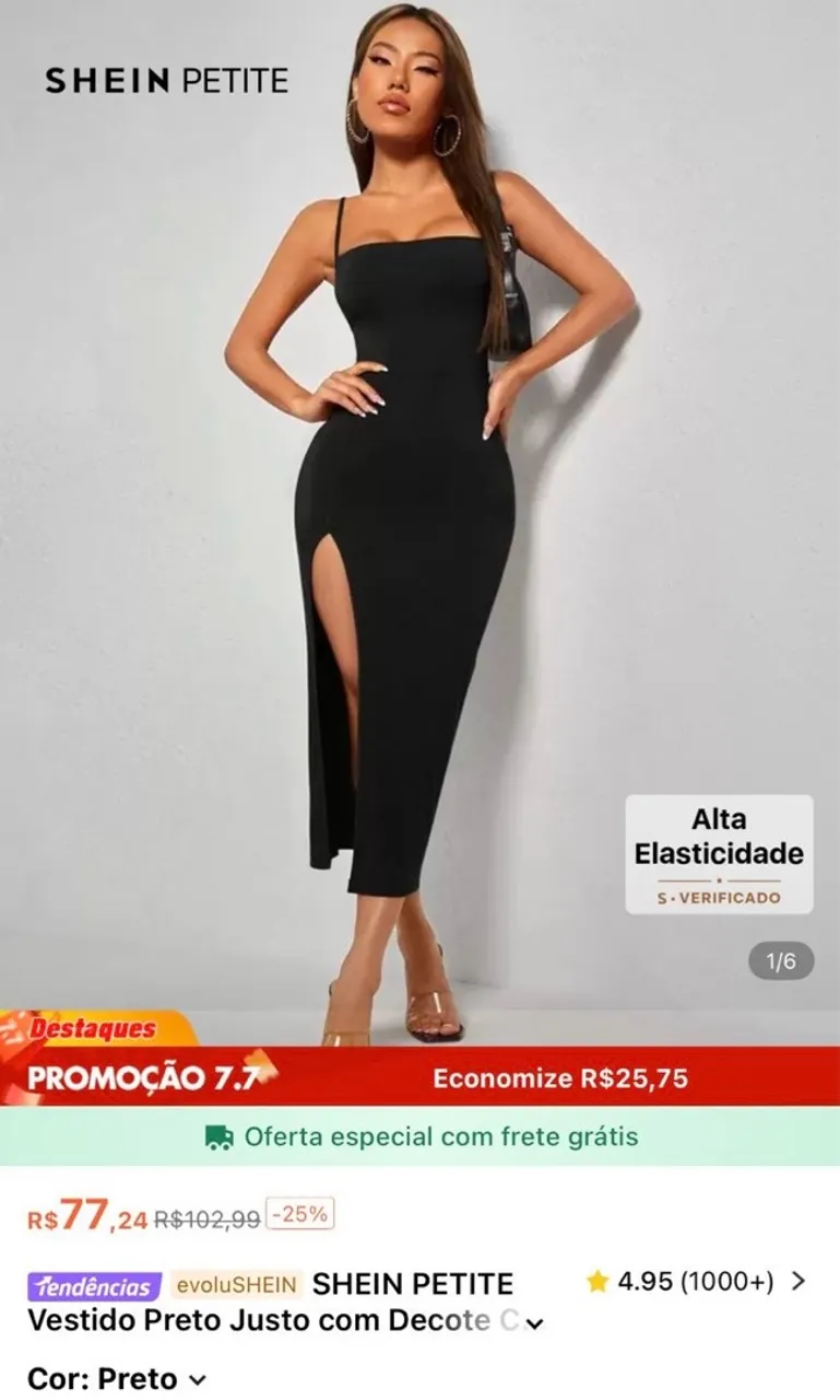 Vestido Preto Justo com Decote - SHEIN Petite