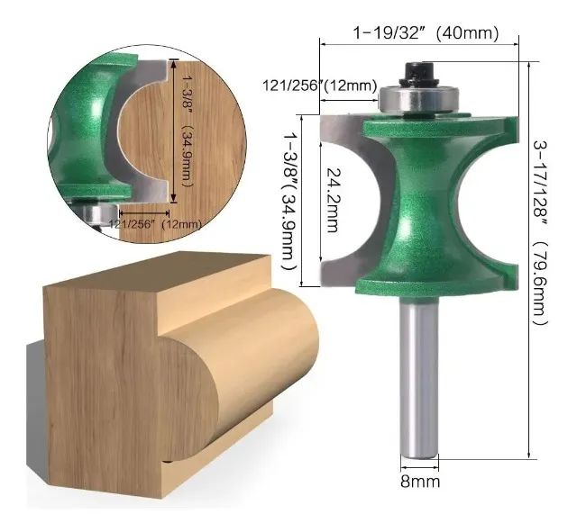 Fresa para Arredondamento Lateral Meia Lua Meia Cana Haste 8mm Corte 24.2
