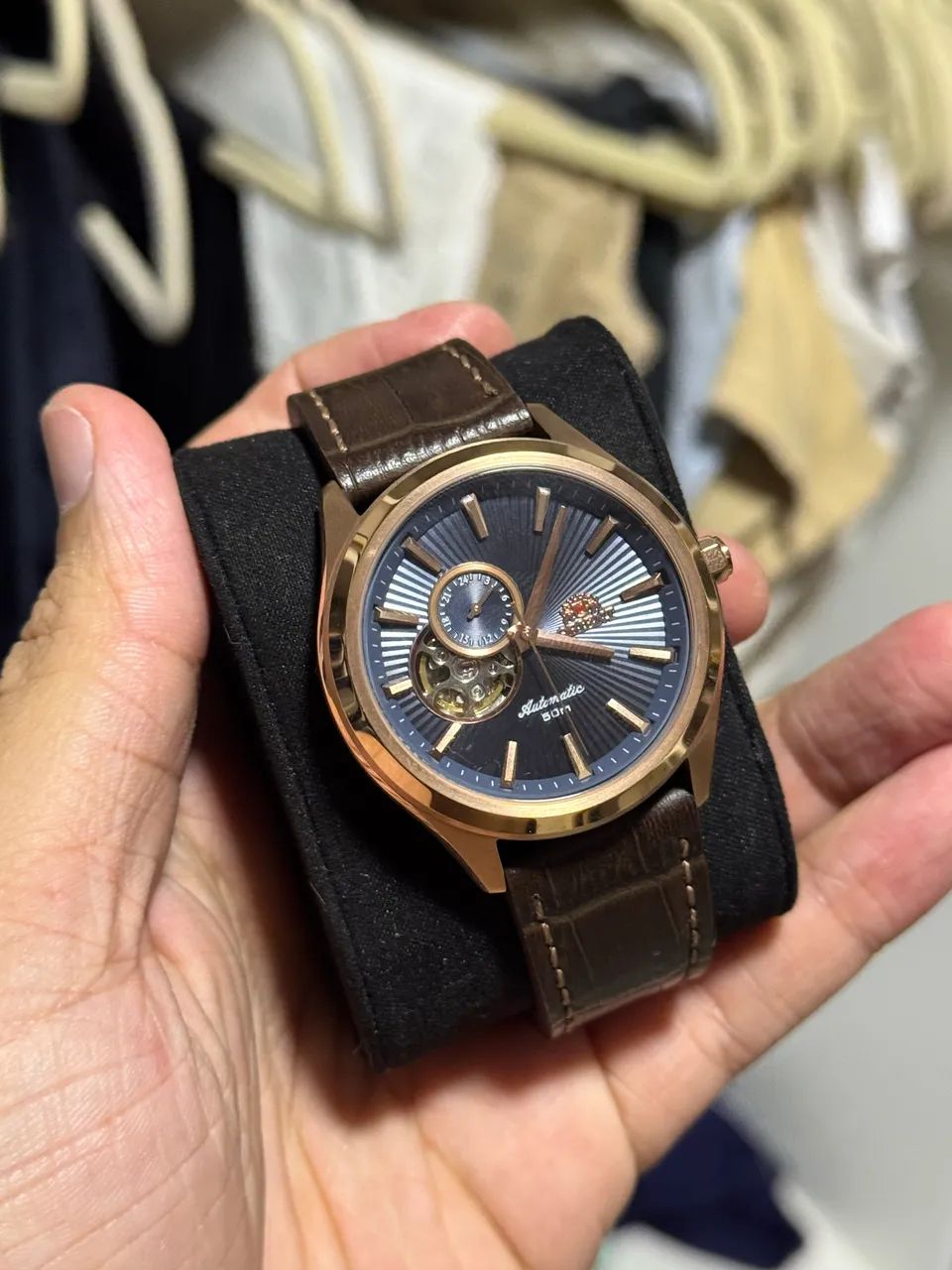 Orient 3 Star open heart azul 