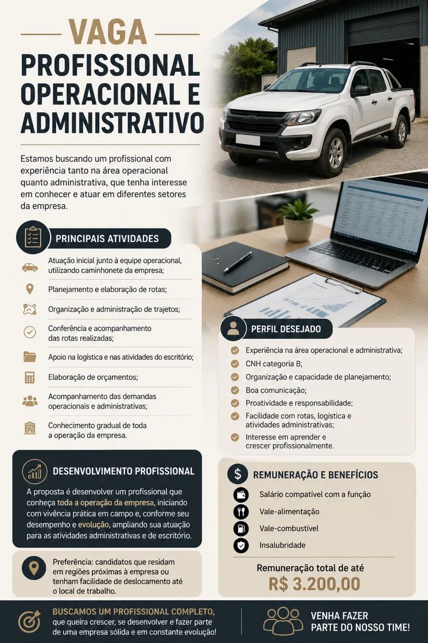 VAGA - PROFISSIONAL OPERACIONAL E ADMINISTRATIVO