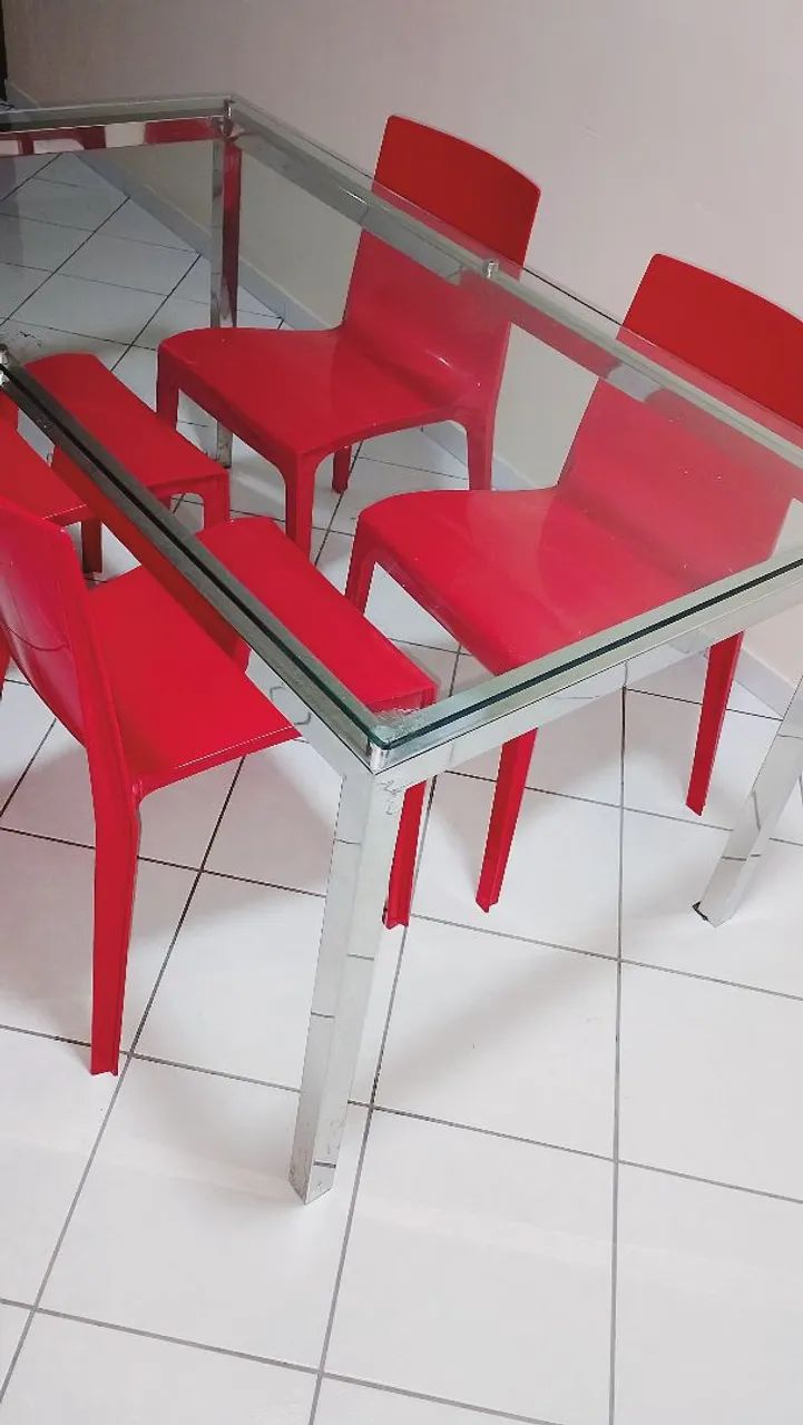 Mesa Vidro e Base Inox com 4 Cadeiras - Foto 3