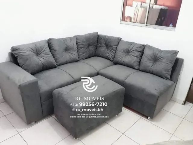 Sofá de Canto com Puff Suede macio D33 Confortável Direto da Fábrica