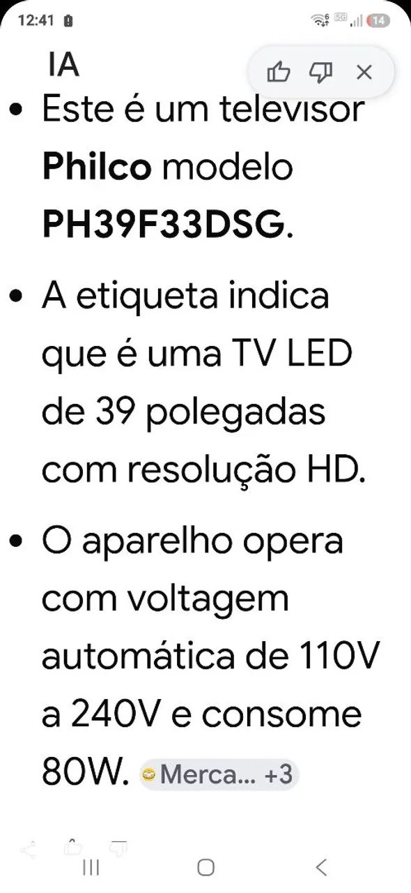 Vendo TV Plilco 39 polegadas, funcionando porém com pequeno defeito.