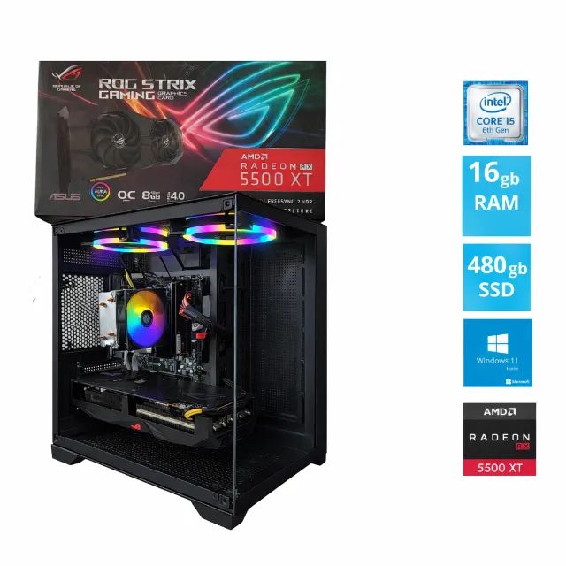 PC Gamer Intel i5 6ª Gen 16GB SSD 480GB Placa de Vídeo AMD RX 5500xt 8GB Windows 1