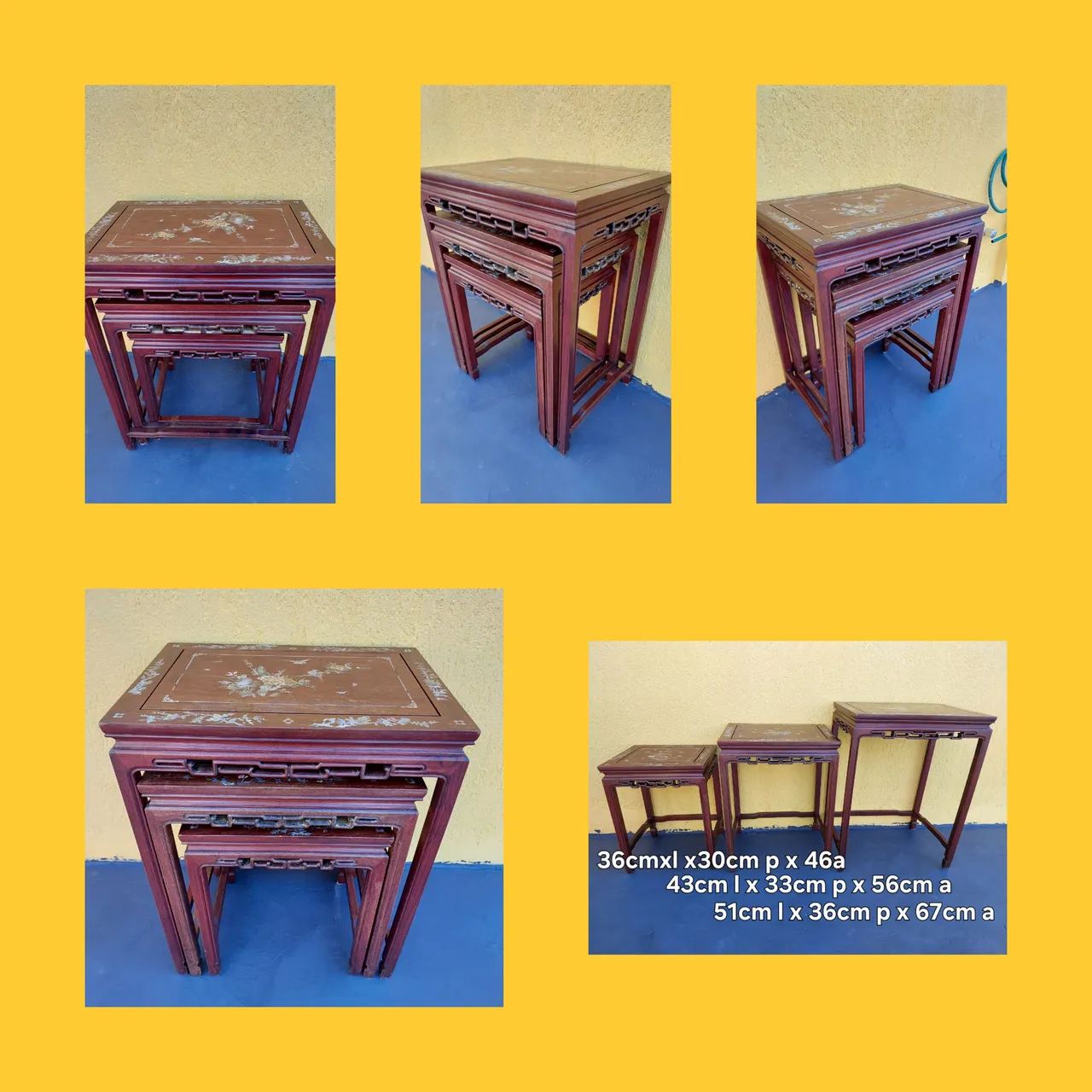 Mesa lateral oriental kit 3 peças 