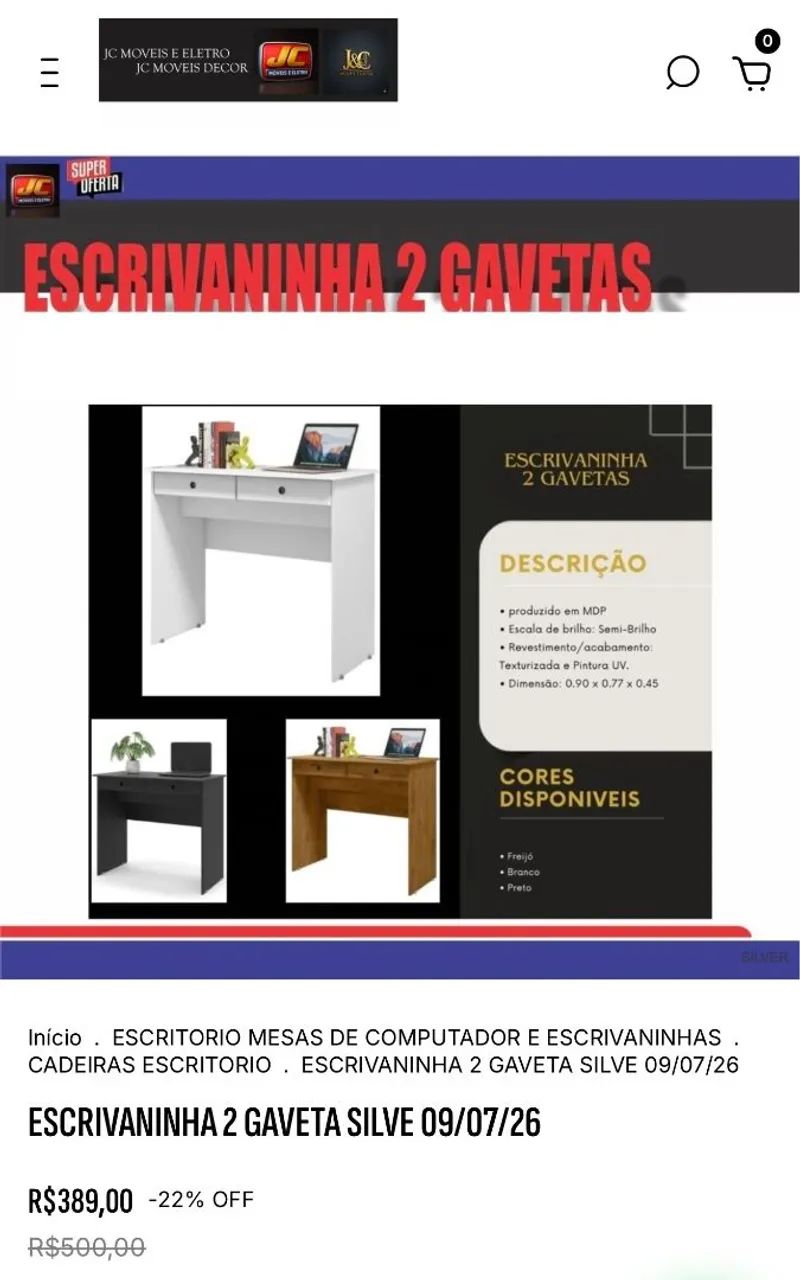ESCRIVANINHA 2 GAVETAS 