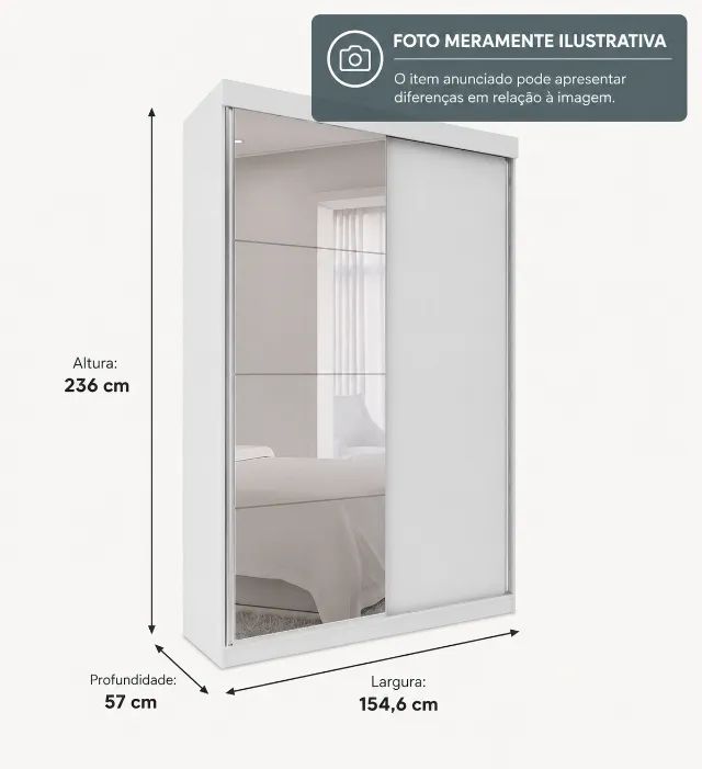 Roupeiro com portas de correr, espelho, gavetas e ótimo espaço interno