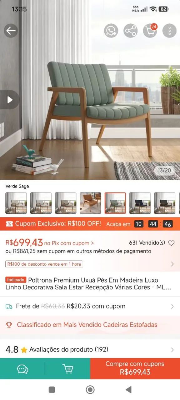 Poltrona de linho verde  - Foto 2